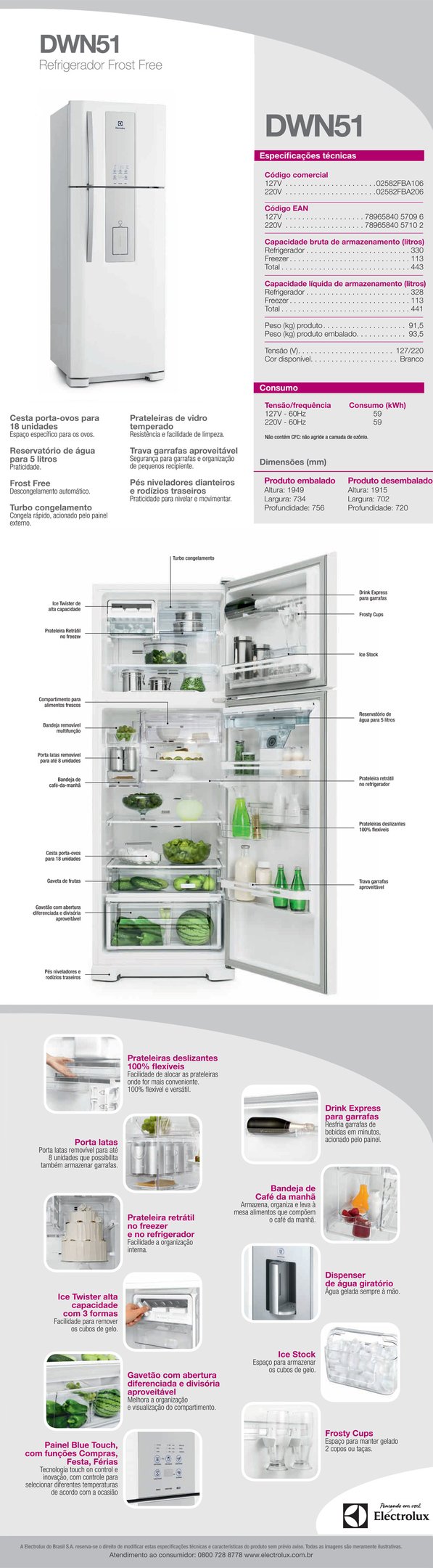 Refrigerador Electrolux Branco Dwn-51 - 441l -dispenser Água