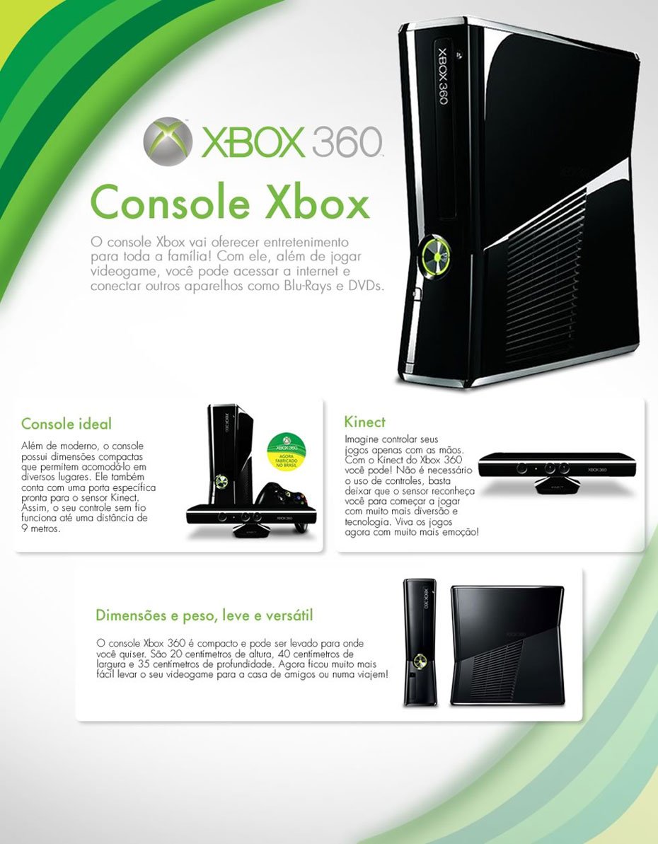 Console XBOX 360 250GB + Kinect Sensor + 2 Jogos + Controle sem