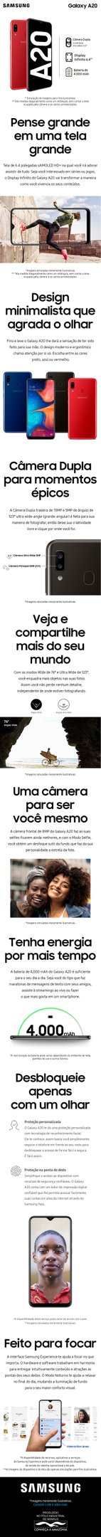 Informações técnicas do celular Galaxy A20