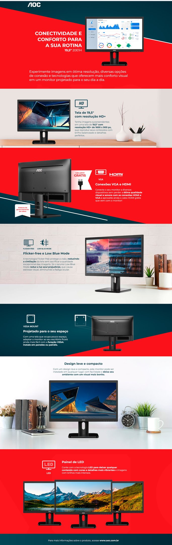 Conteúdo informativo Monitor AOC 19.5P 20E1H