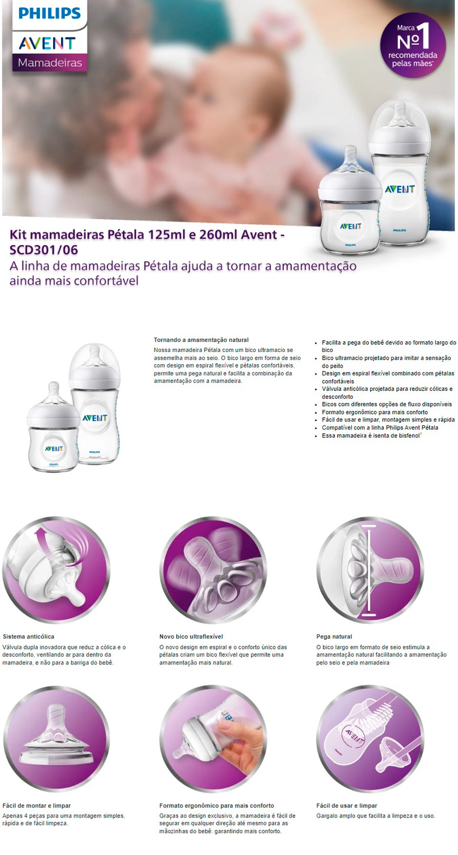 Conteúdo informativo Mamadeira Philips Avent SCD301/06