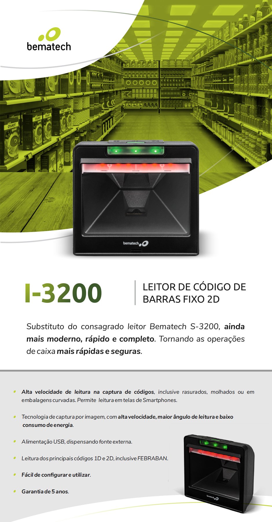 Conteúdo informativo Leitor de Código de Barras Fixo 2D 