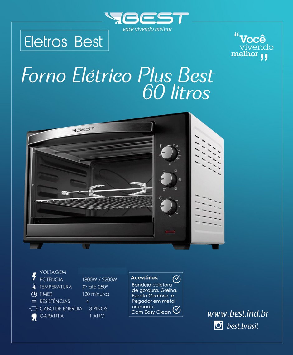 Forno Elétrico de Bancada Best 60 Litros Plus