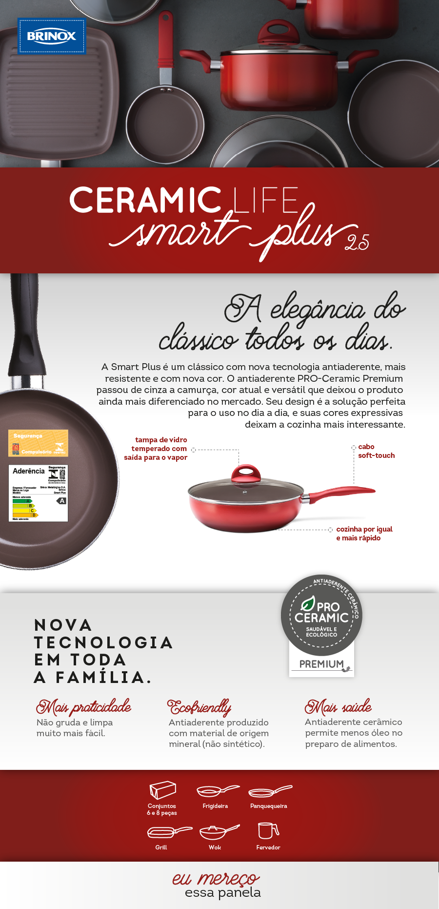 Conteúdo informativo Jogo De Panelas Brinox Ceramic Life Smart Plus Vermelha