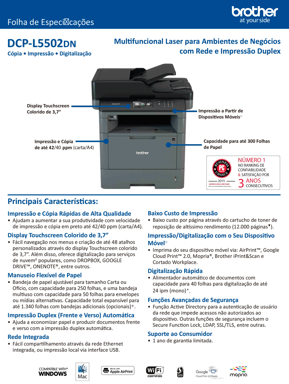 Conteúdo informativo Multifuncional DCP-L5502DN