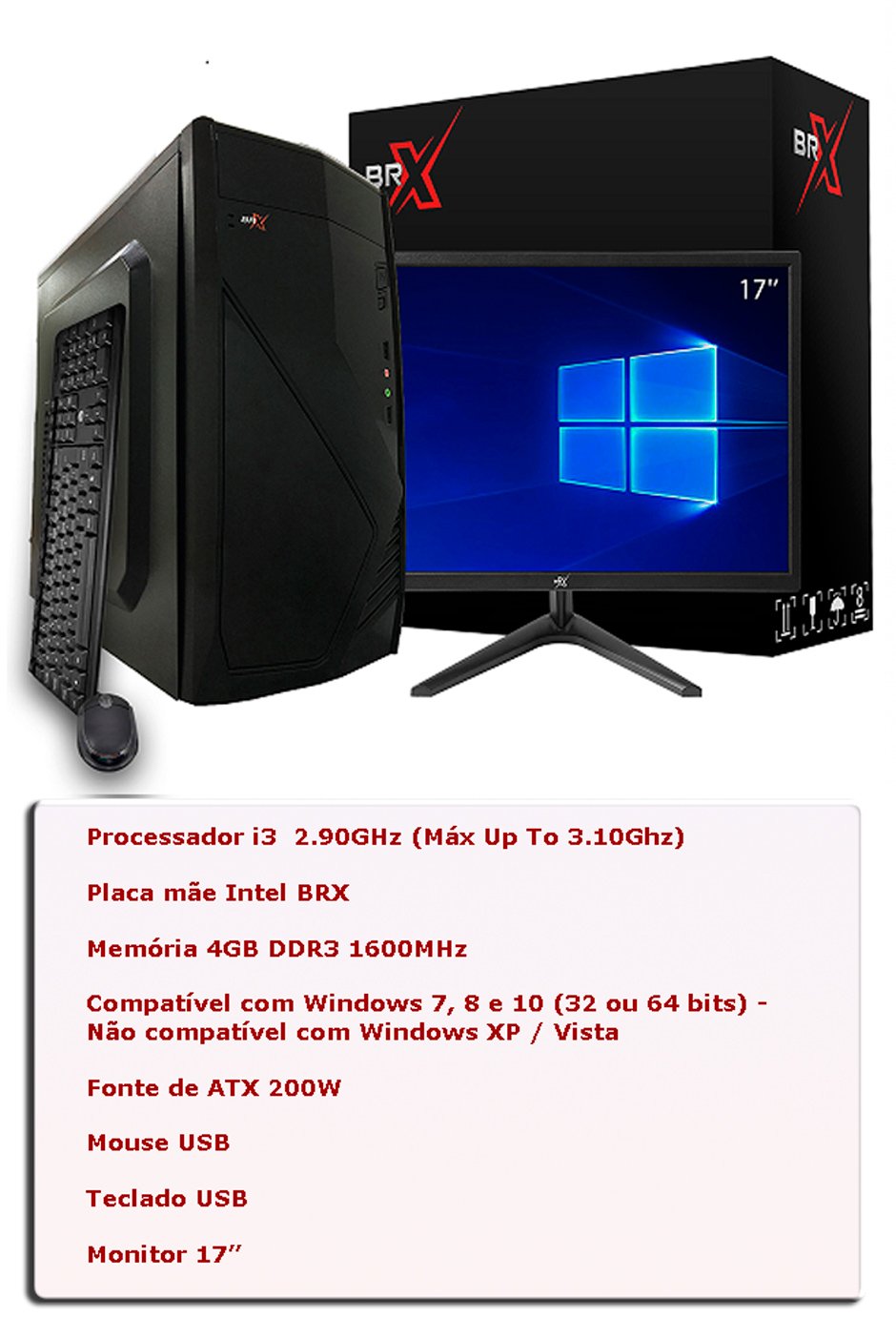 Conteúdo informativo Computador BRX com Monitor Core i3