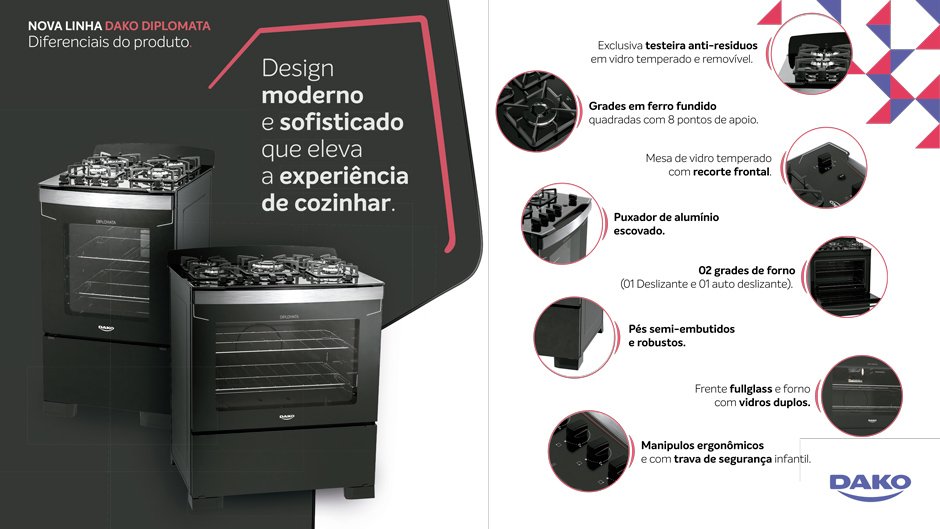 Conteúdo informativo Fogão 4B Piso Dako Diplomata Grill