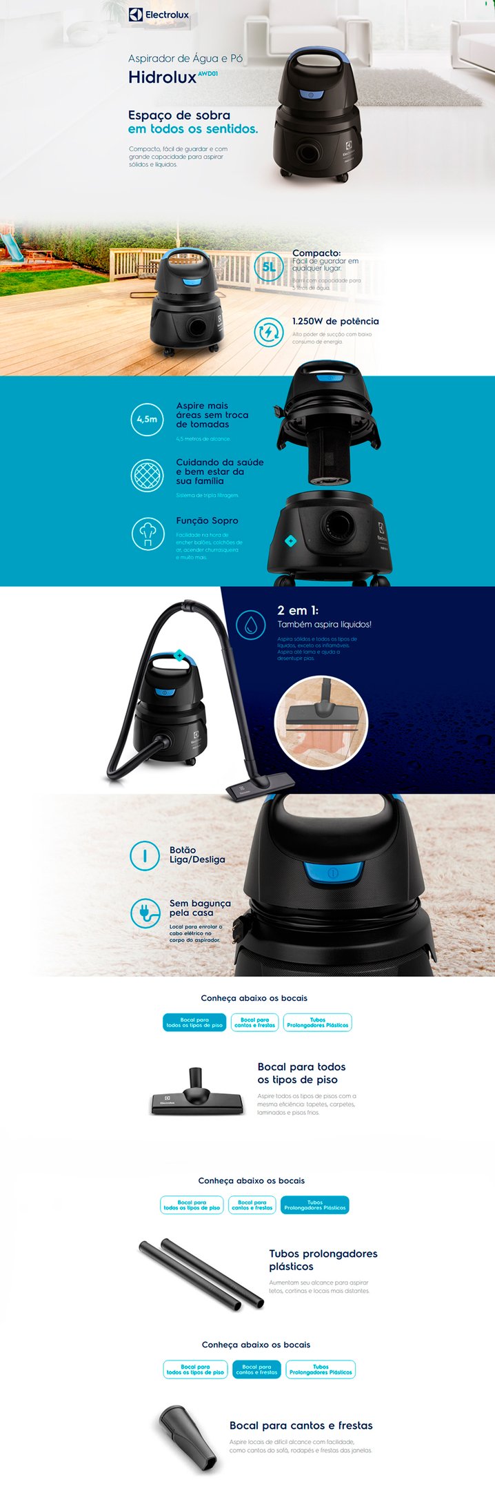 Conteúdo informativo Aspirador de Pó e Água AWD01 Electrolux