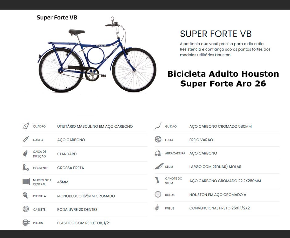 Conteúdo informativo Bicicleta Houston Adulto Super Forte Aro 26 