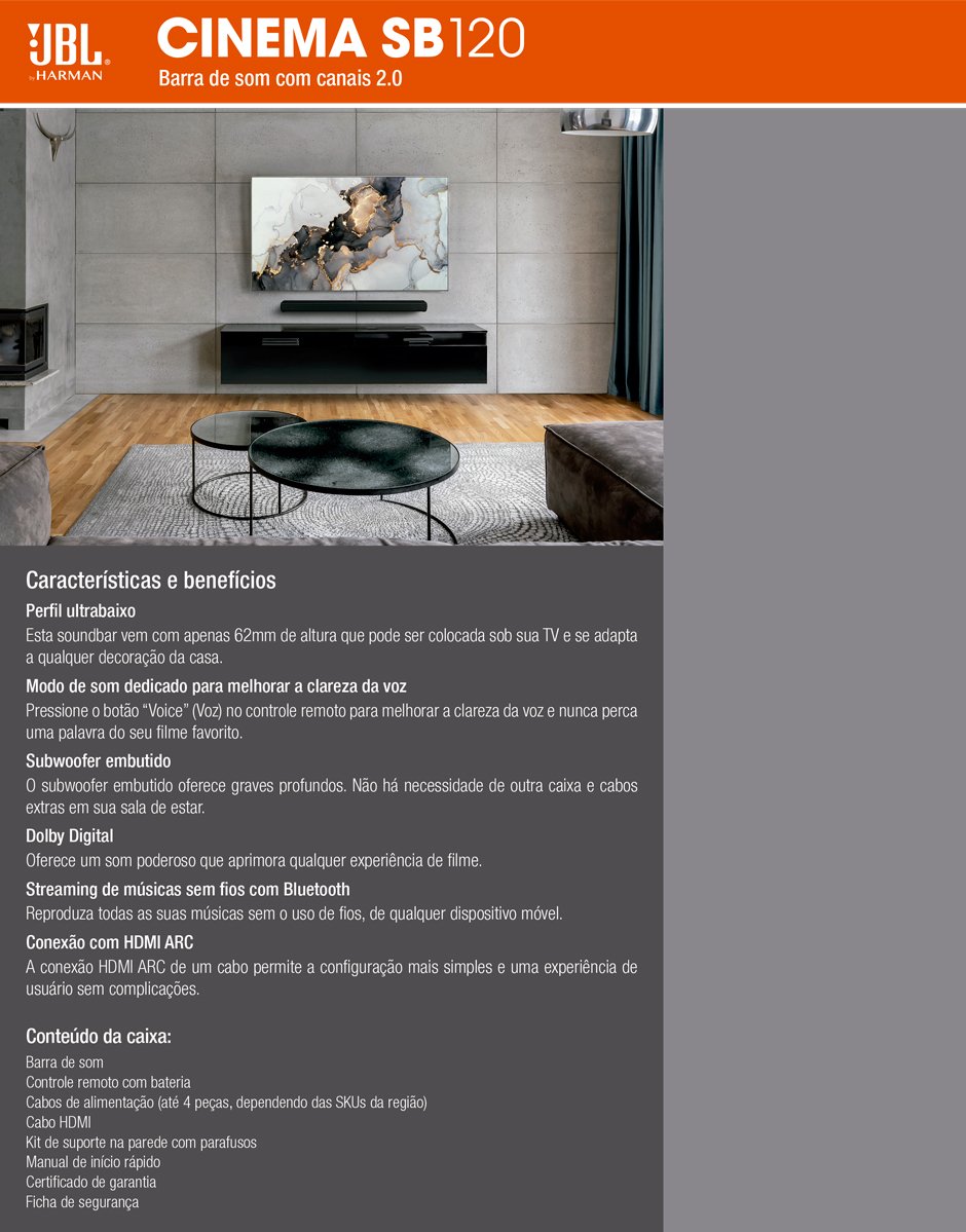 Conteúdo informativo Soundbar Bluetooth JBL SB120BLKBR