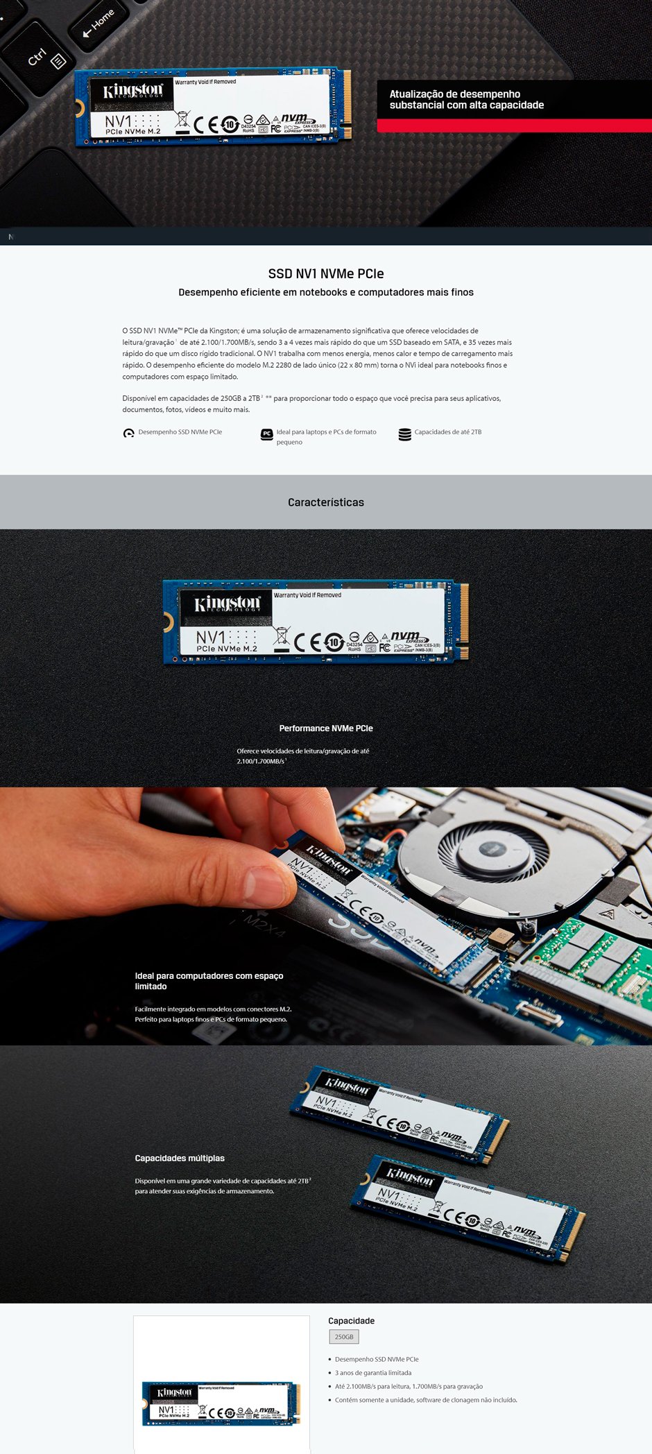 Conteúdo informativo SSD NVME Kingston 250GB