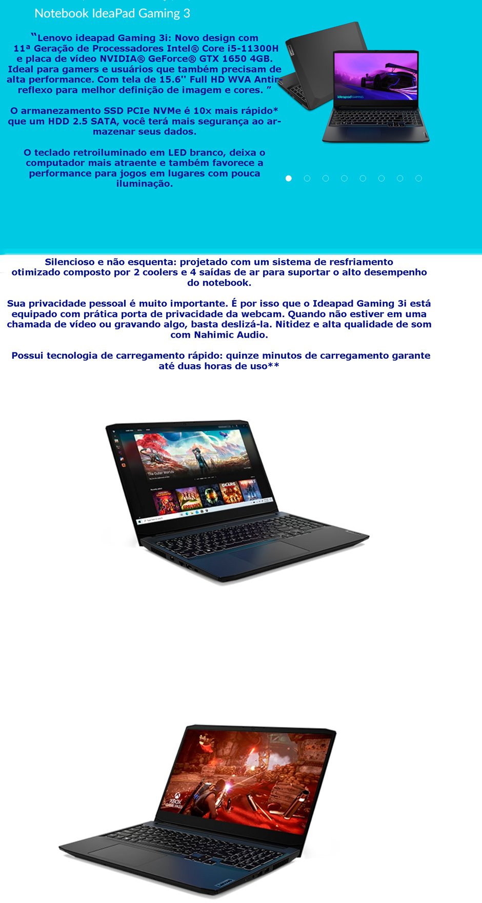 Conteúdo informativo Notebook Lenov 3i