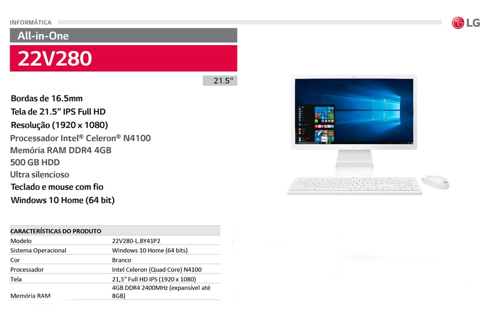 Conteúdo informativo micro LG AIO 22V280 21.5p Celeron