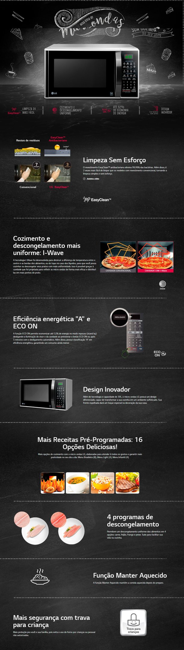 Conteúdo informativo Micro-ondas LG 30 Litros MS3091BC