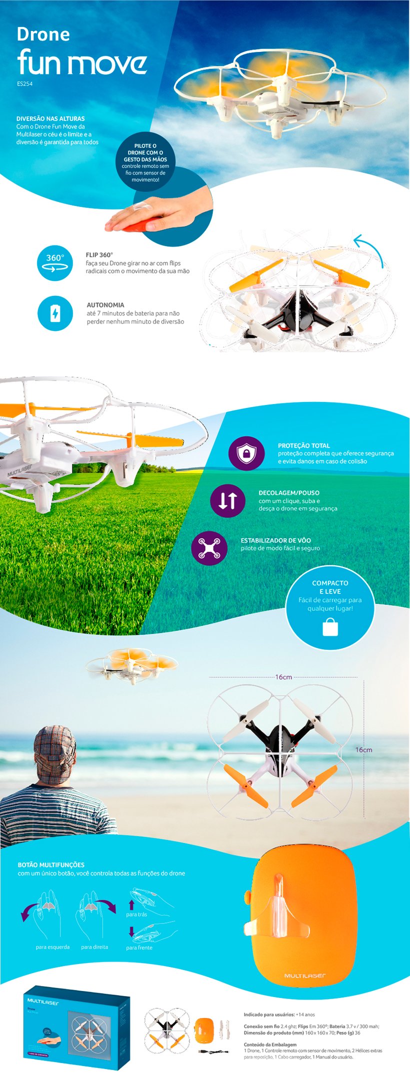 Conteúdo informativo drone es254 multilaser