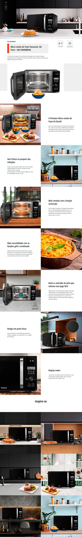 Microondas Air Fryer Panasonic 30l Preto Nn-cd89nbrun 220v Panasonic -  Carrefour