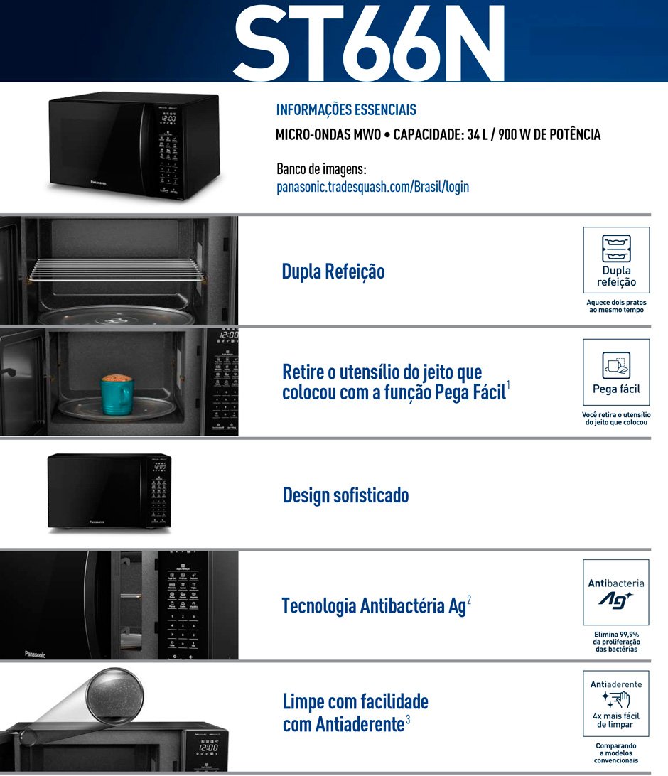 Conteúdo informativo Microondas Panasonic NN-ST66NBRUK 34 Litros
