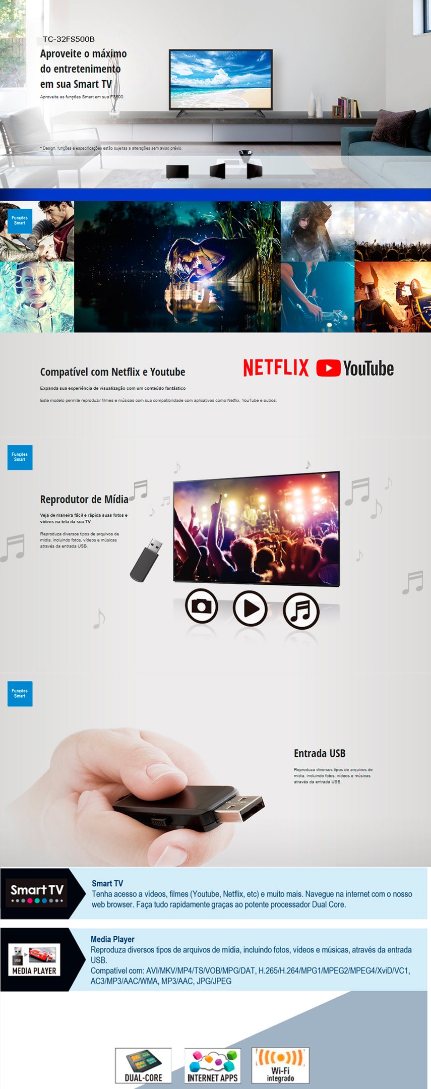 Conteúdo informativo Smart TV LED Panasonic 32P TC32fS500B