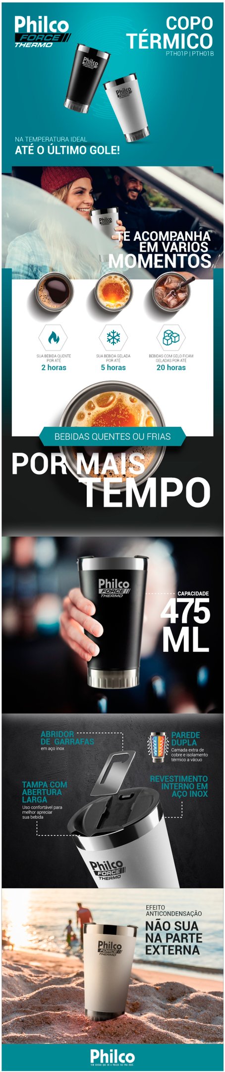 Copo Térmico Britânia 475ml PTH01B - Branco