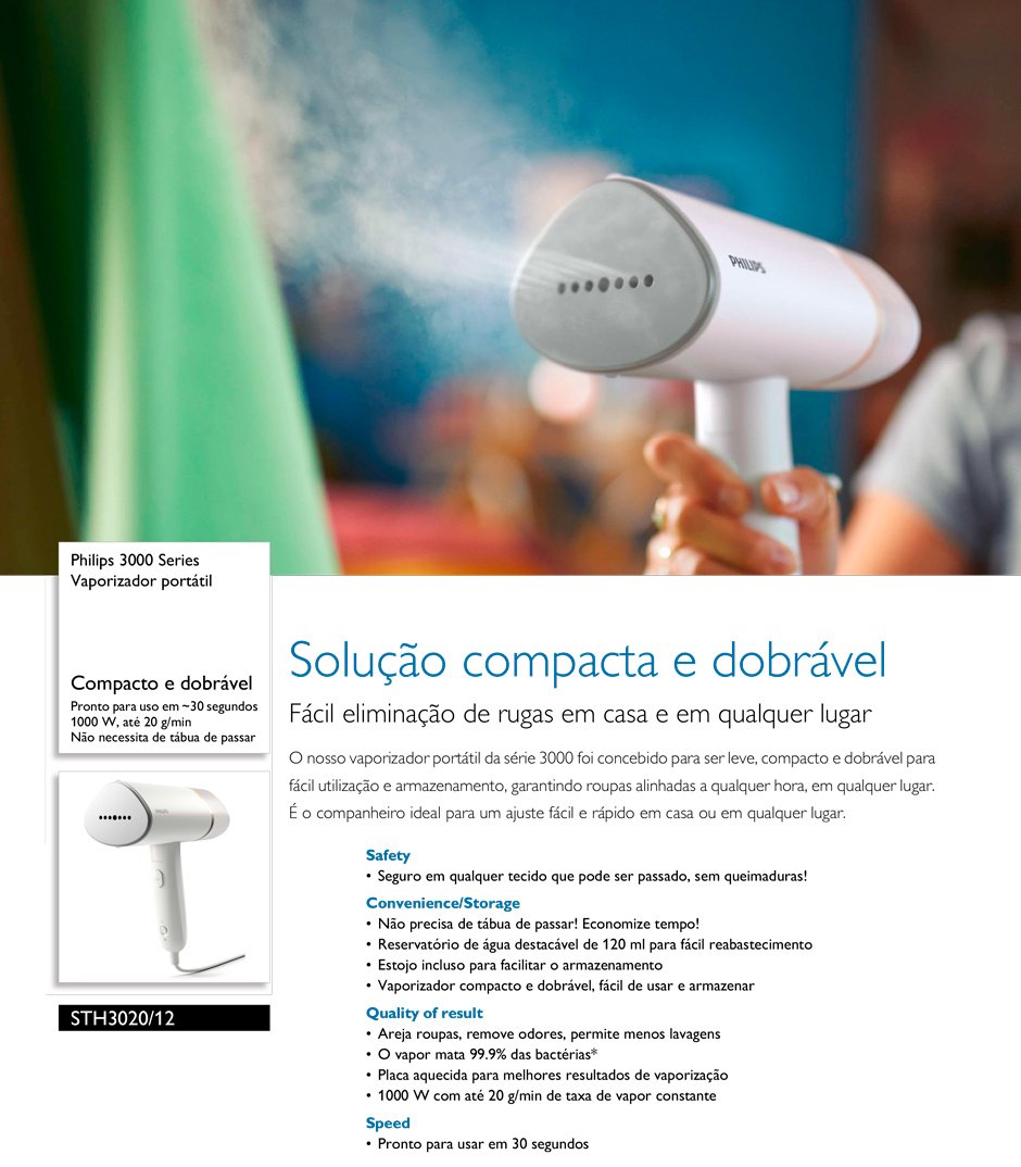 Conteúdo informativo Vaporizador de Roupas Philips Portátil 3000