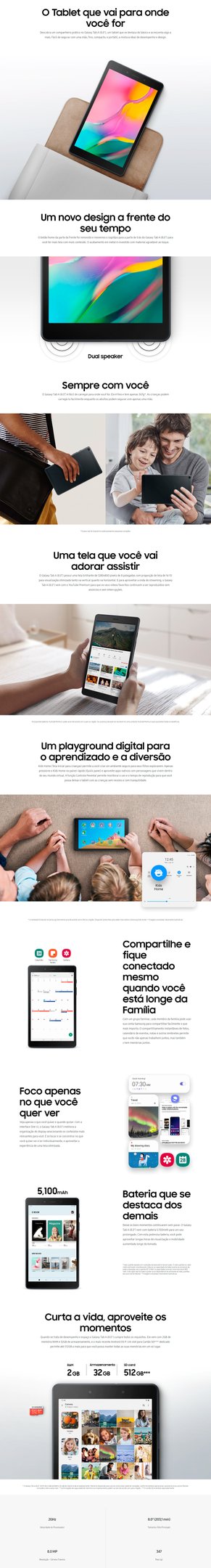 Conteúdo informativo Tablet Samsung Galaxy Tab A 4G