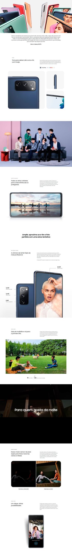 Conteúdo informativo Smartphone Galaxy S20 Fe 