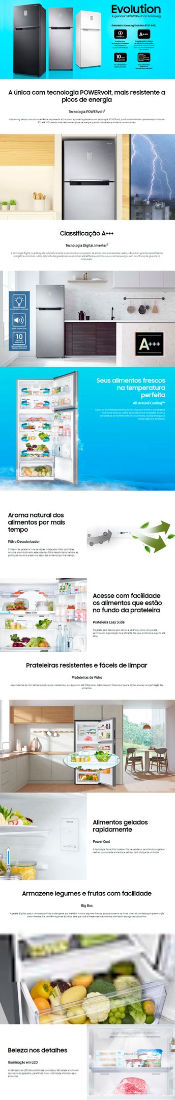 Conteúdo informativo Geladeira/Refrigerador Samsung 2P 440L RT436A4J9