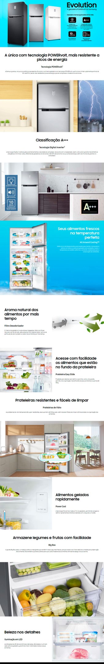 Conteúdo informativo Geladeira/Refrigerador Samsung 2P 440L RT436A4JB