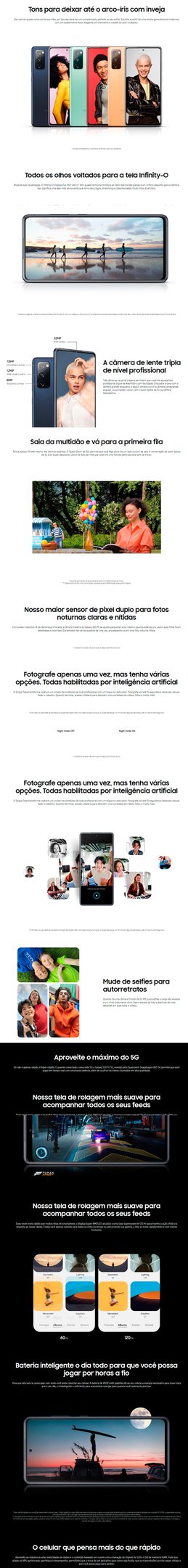 Conteúdo informativo Smartphone Galaxy Samsung S20FE