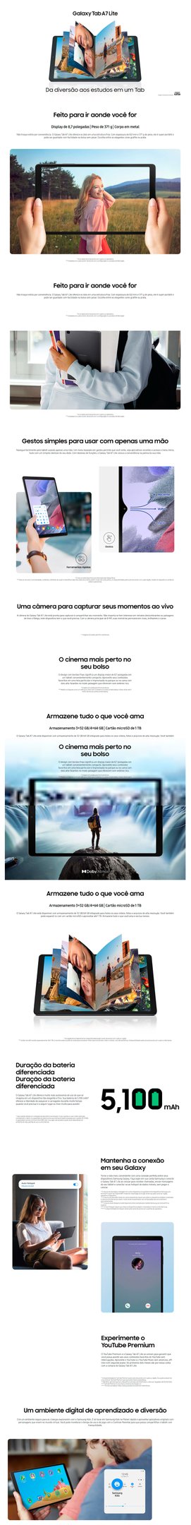Conteúdo informativo Tablet Samsung Galaxy Tab A7 Lite