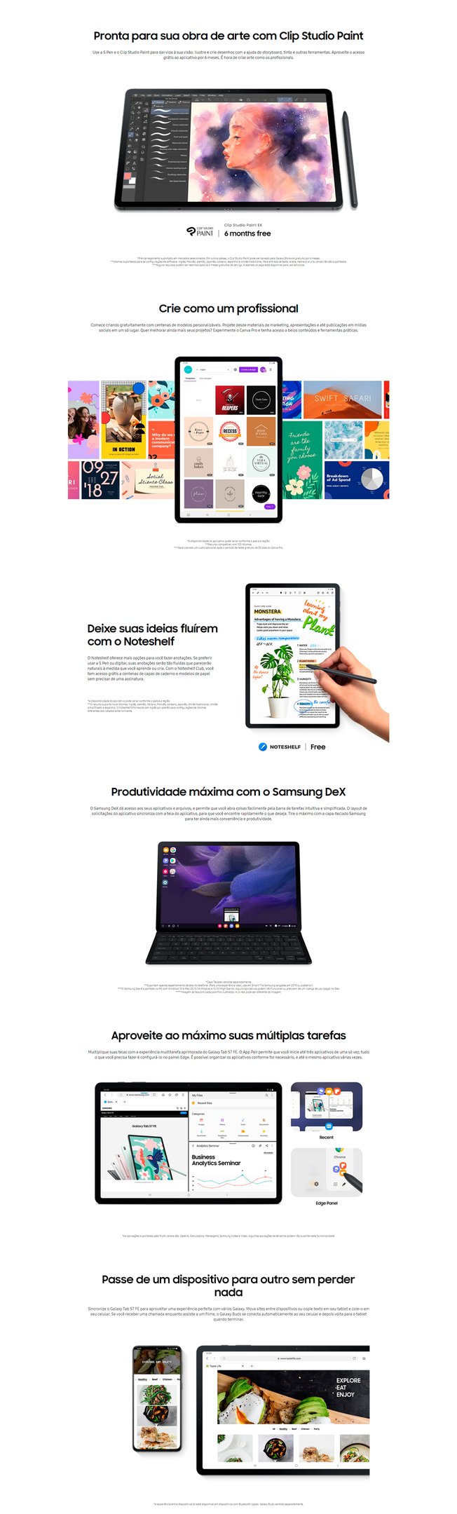Conteúdo informativo Tablet Samsung Galaxy Tab S7 FE