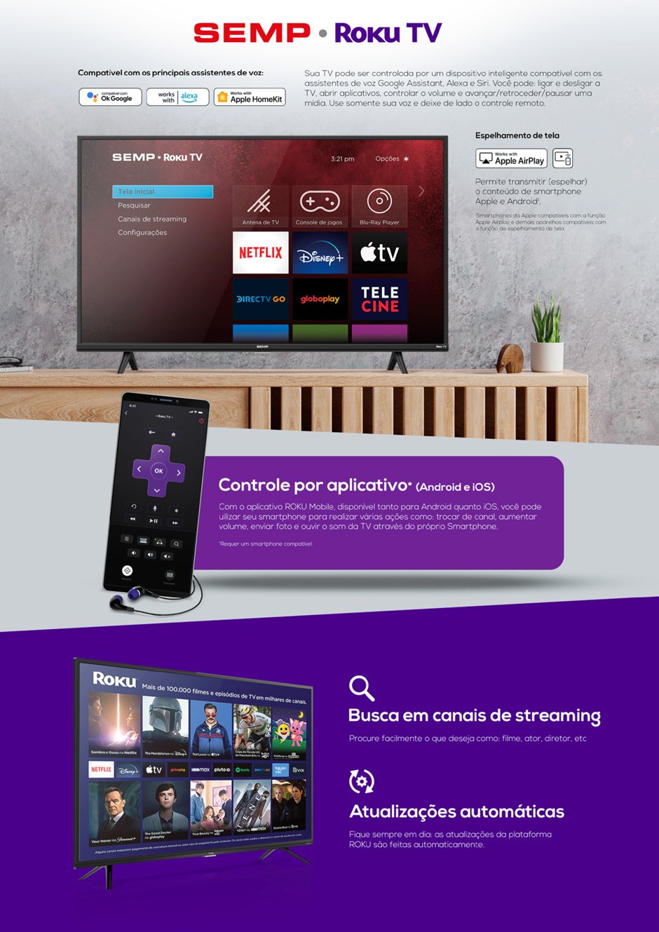 Conteúdo informativo SMART TV Hisense 32P 32R6500 ROKU
