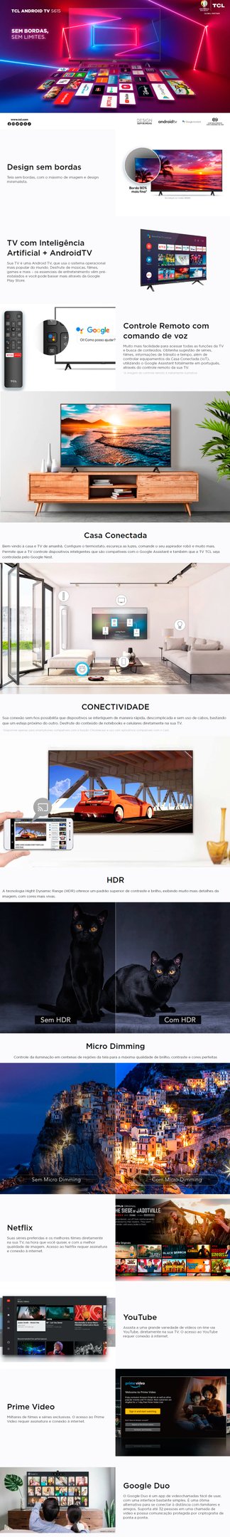 Conteúdo informativo SMART TV 40P LED TCL 40S615 ANDROID 