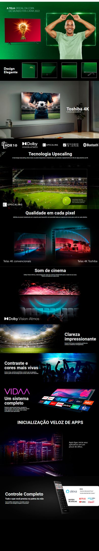 Conteúdo informativo Smart TV Toshiba DLED 4K 75P 75C350L