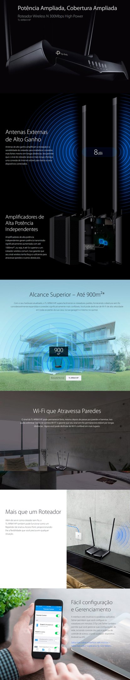 Conteúdo informativo Roteador Wireless Alta Potência TP-Link TL-WR841HP
